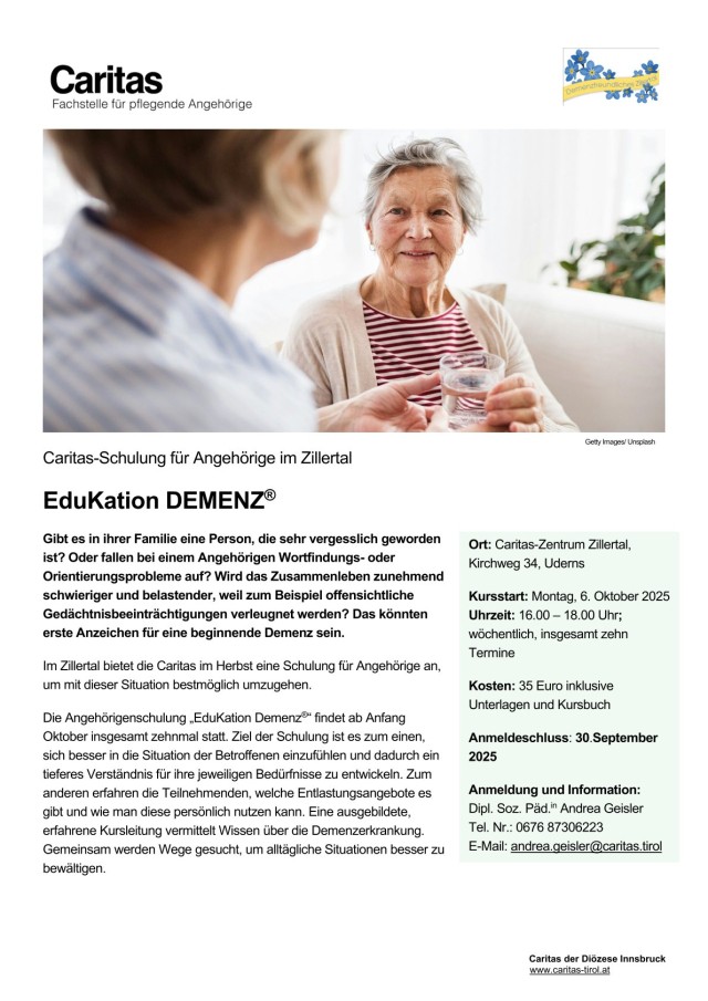 Caritas-Schulung für Angehörige Demenz