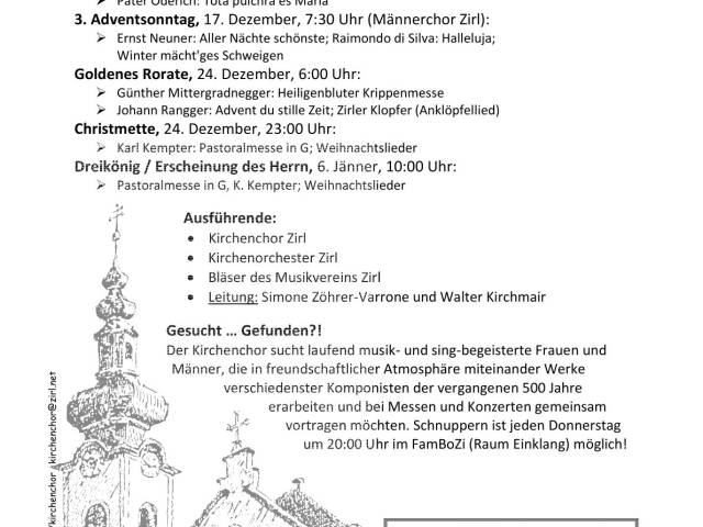 Kirchenmusik in der Advents-und Weihnachtszeit 2023