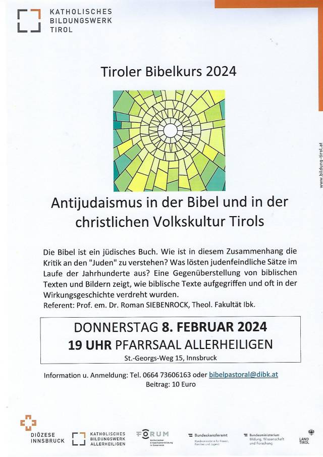 Do 08.02.2024 19 Uhr Pfarrsaal Allerheiligen | Antijudaismus in der Bibel