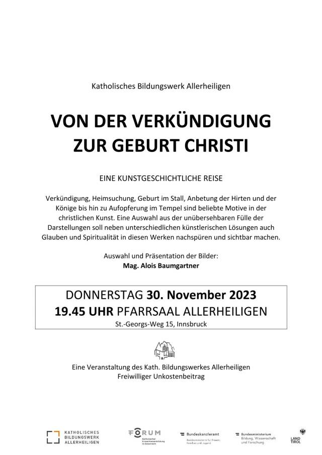  DO, 30. November 2023 - 19:45 Uhr - Katholisches Bildungswerk im Pfarrsaal Allerheiligen