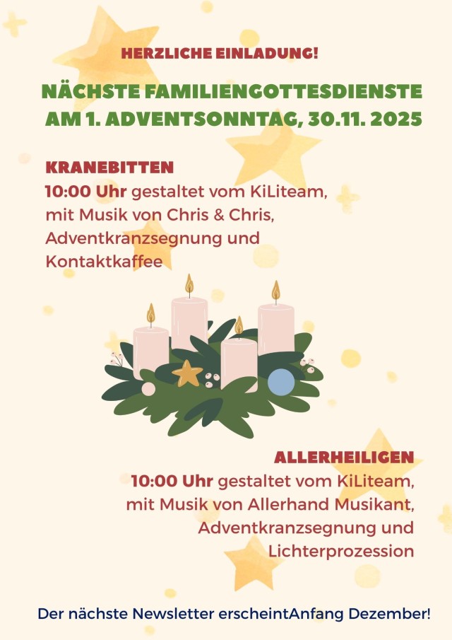 Familiengottesdienste am ersten Adventsonntag