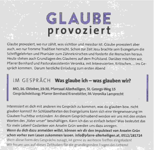 MO, 16.10. 19:30 Glaube provoziert