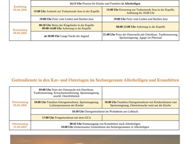 Übersicht aller Gottesdienst in den Kar- und Ostertagen