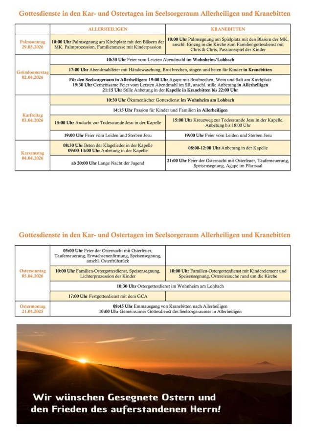 Übersicht aller Gottesdienst in den Kar- und Ostertagen