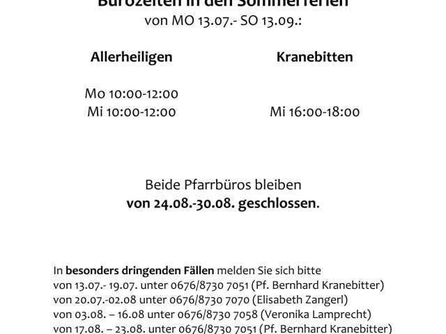 Erreichbarkeit im Sommer 2026