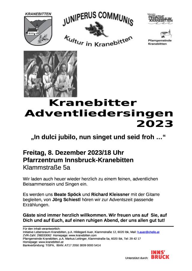 FR, 08.12. 18:45 | Adventliedersingen - Pfarrsaal Kranebitten