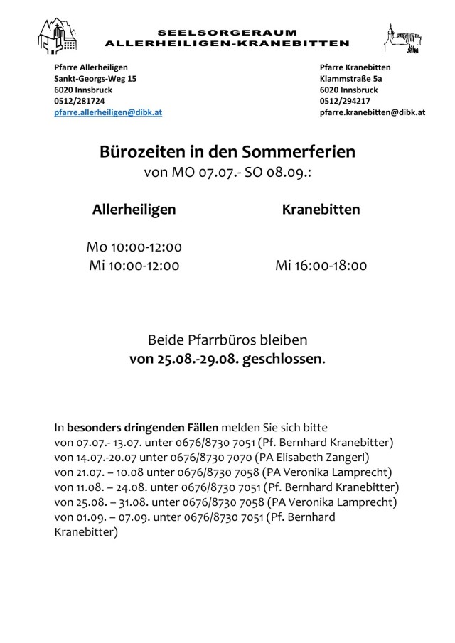 Öffnungszeiten und Erreichbarkeit im Sommer